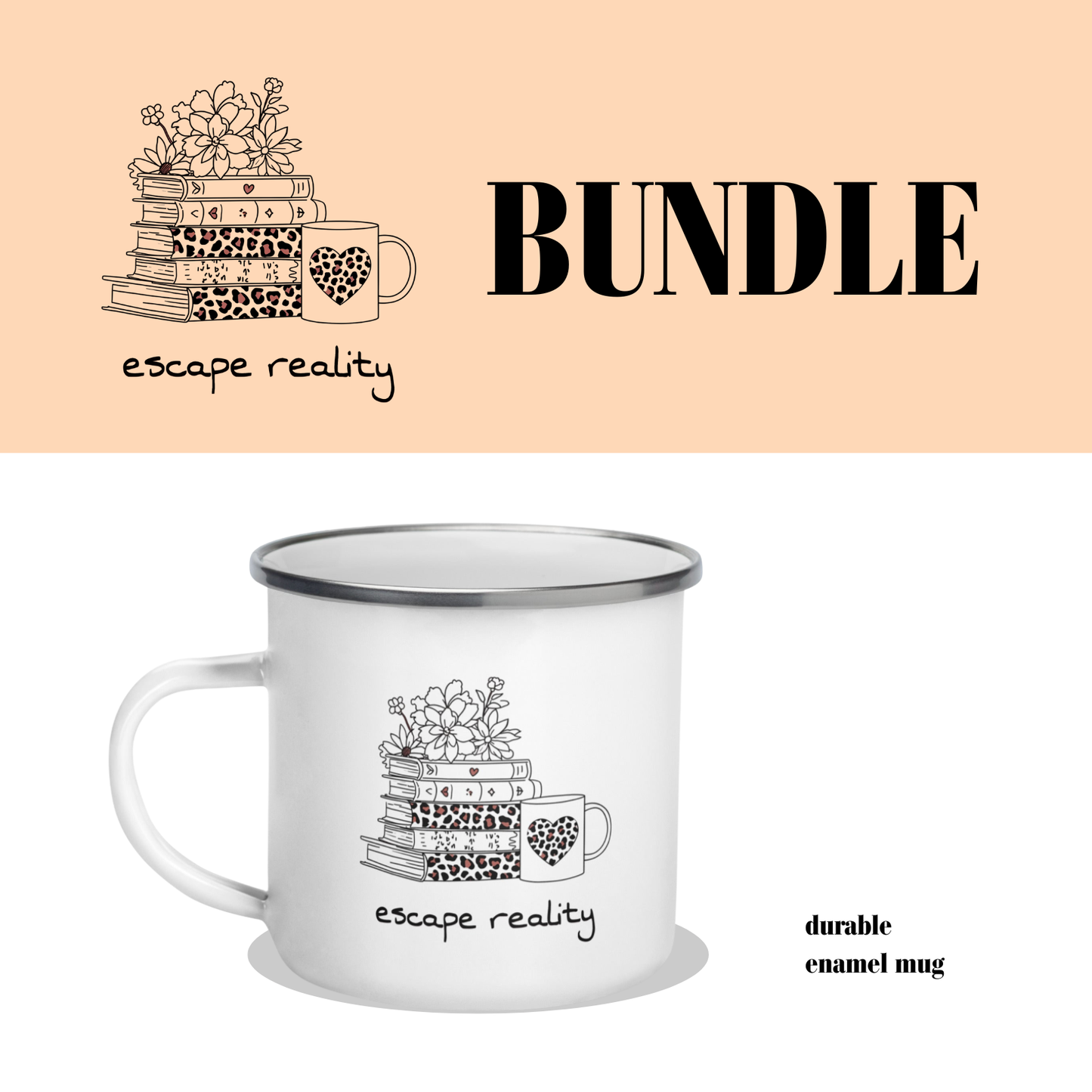 Escape Reality Bundle | Book Lover Gift Set with Tote, Mug & Printable Bingo Bookmarks | Cozy Reader Kit